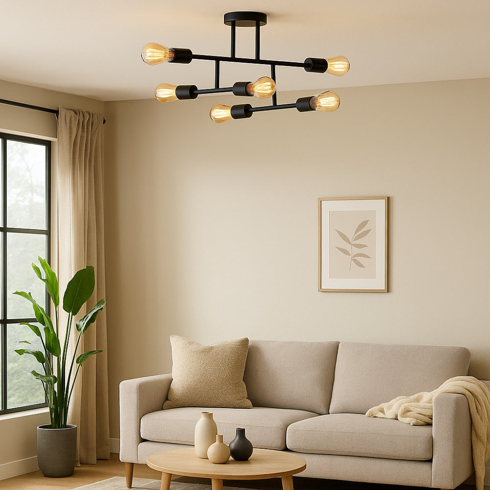 Pagazzi Lighting    Black Leni 6-Light Semi-Flush Ceiling Light , BrandAlley