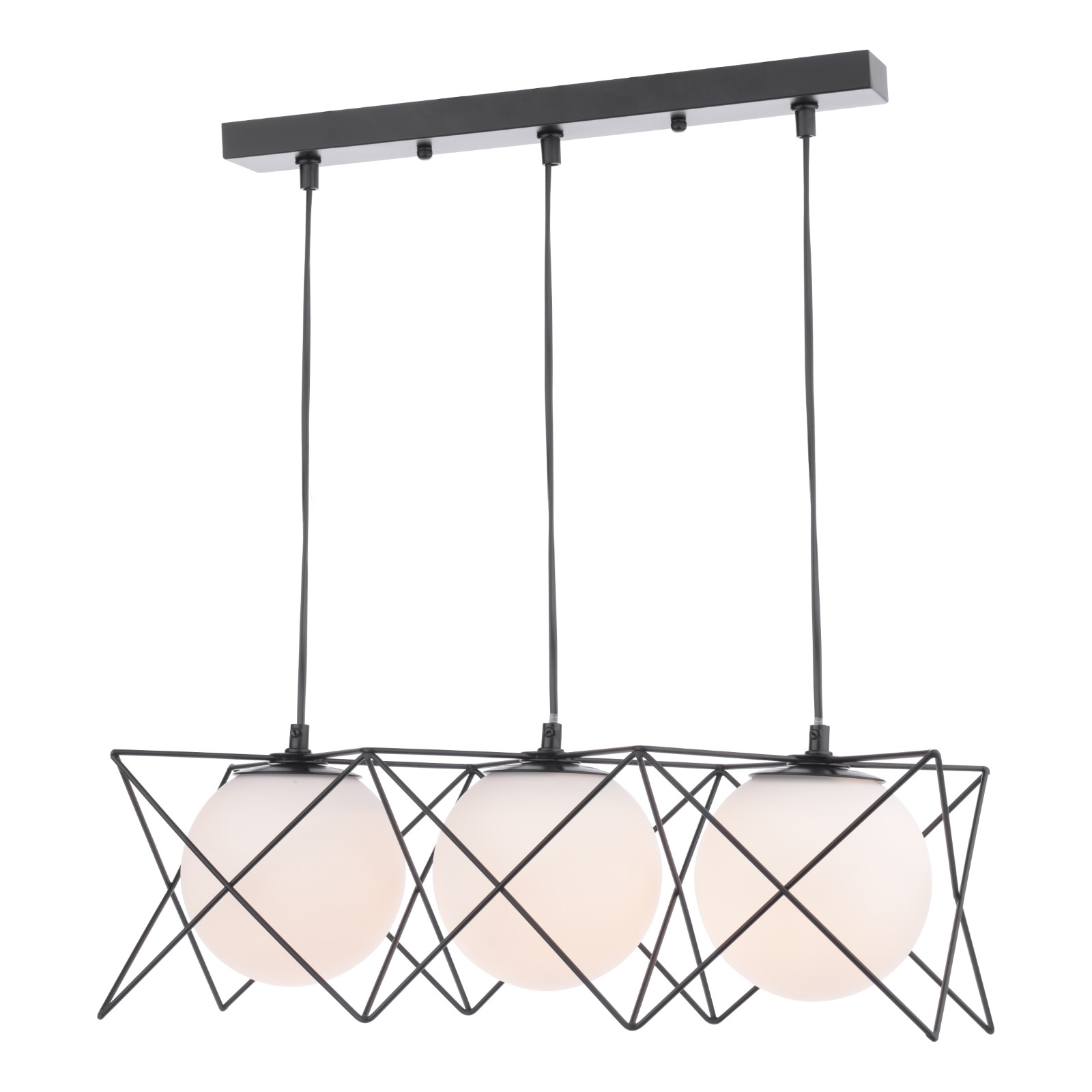 The Lighting Studio   Dreyson 3 Light Bar Pendant Matt Black and Opal Glass in Size 3, BrandAlley