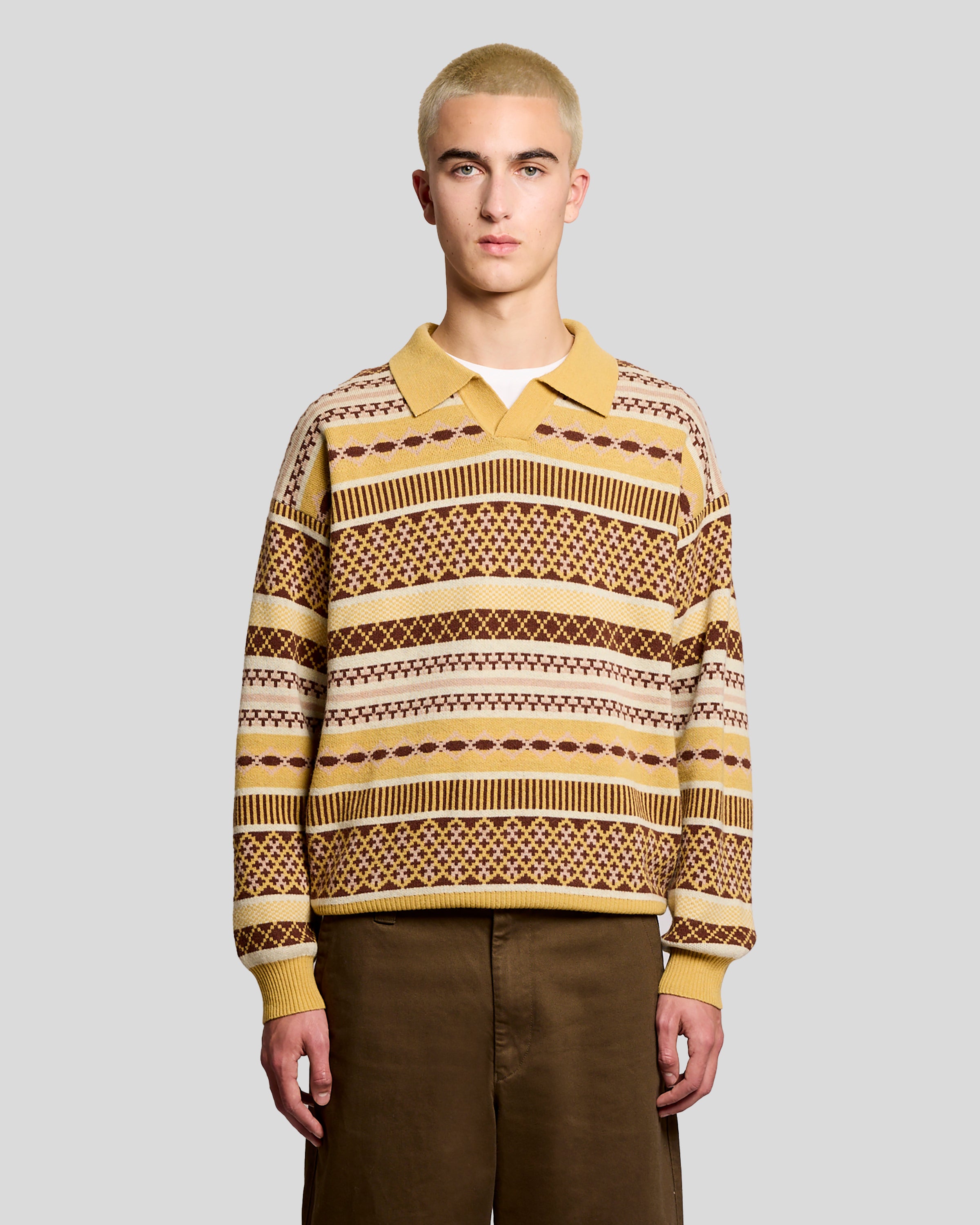 Lyle & Scott Men's  Fair Isle Lambswool Blend Polo Jumper in Size XXL, BrandAlley