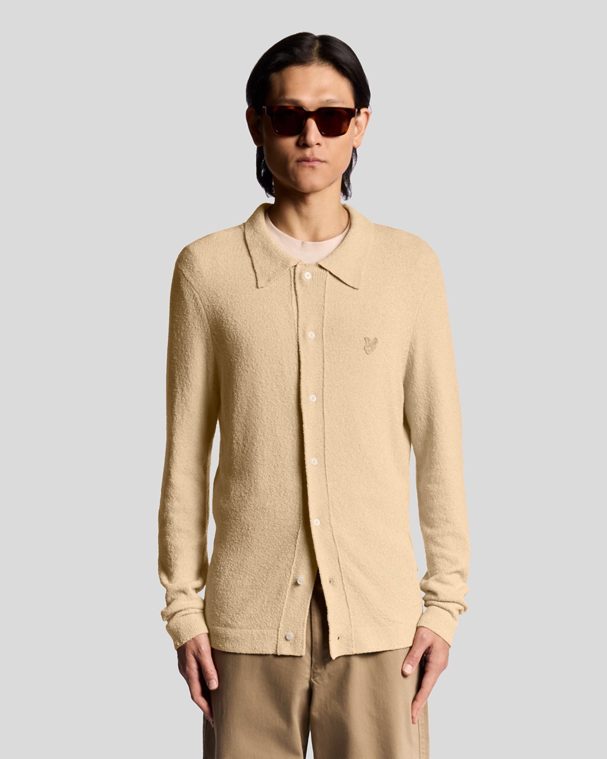 Lyle & Scott Men's   Beige Textured Knit Collared Cardigan in Size L, BrandAlley
