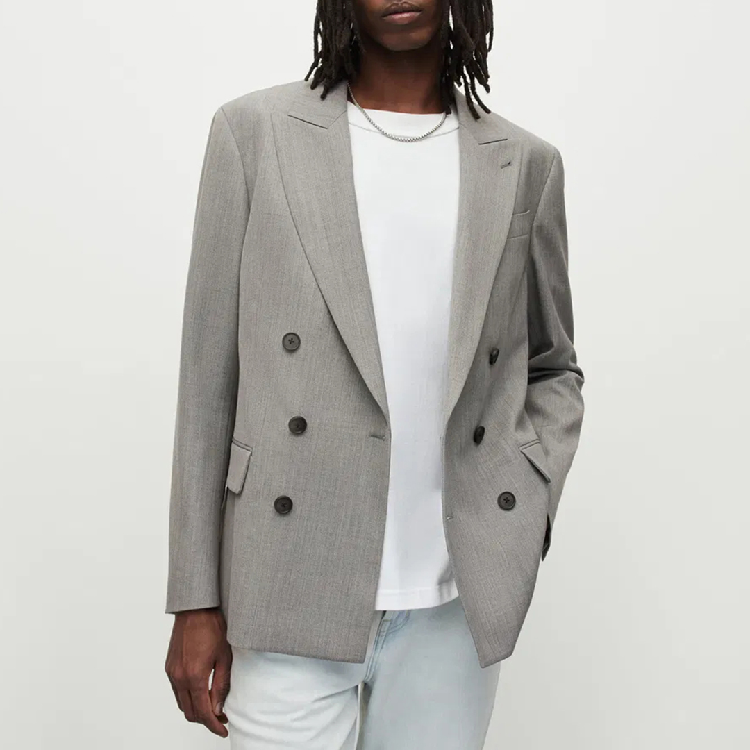 All Saints Men's   Grey Anori Double Breasted Blazer in Size 44, BrandAlley