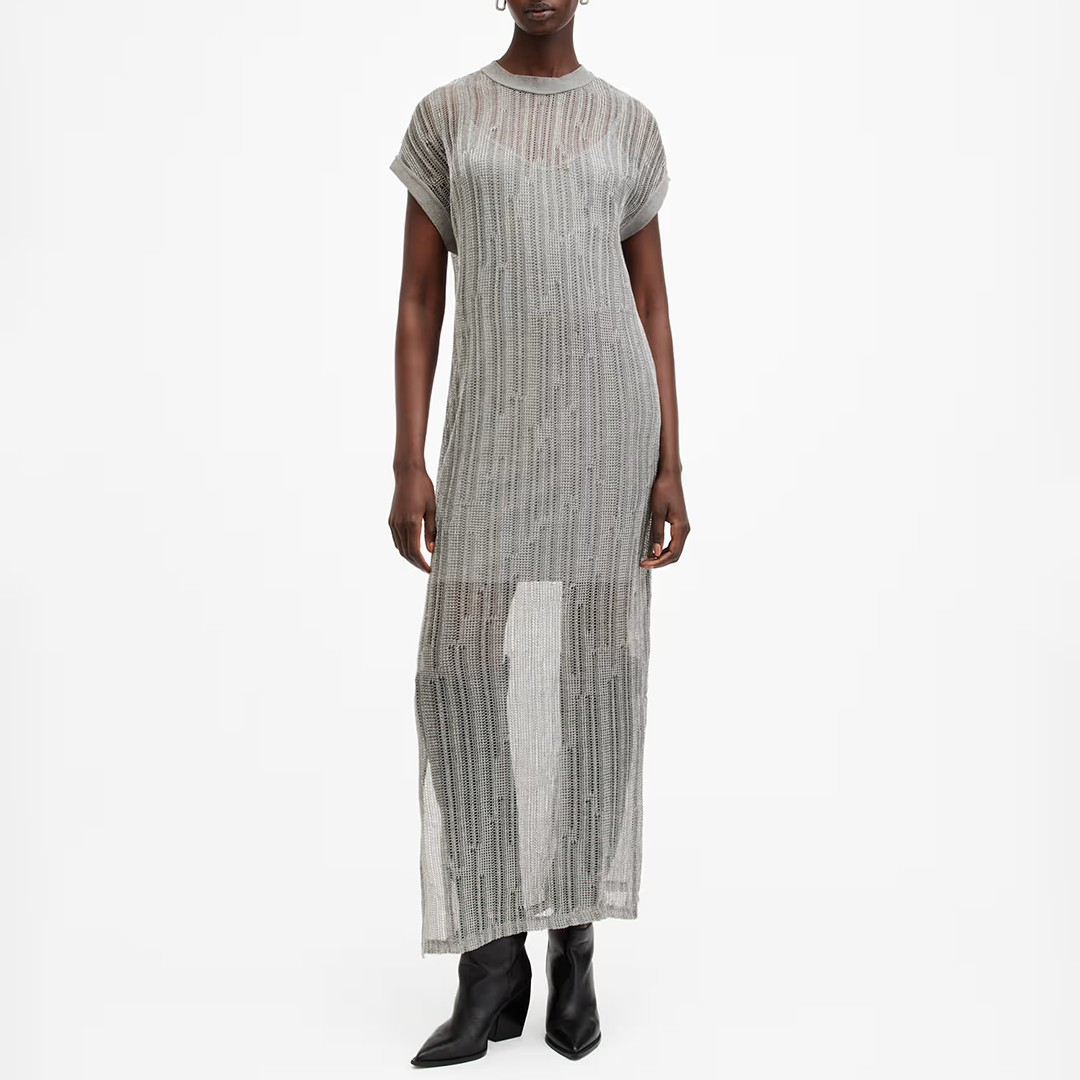 All Saints Women's  Silver Giana Dress in Size 8, BrandAlley