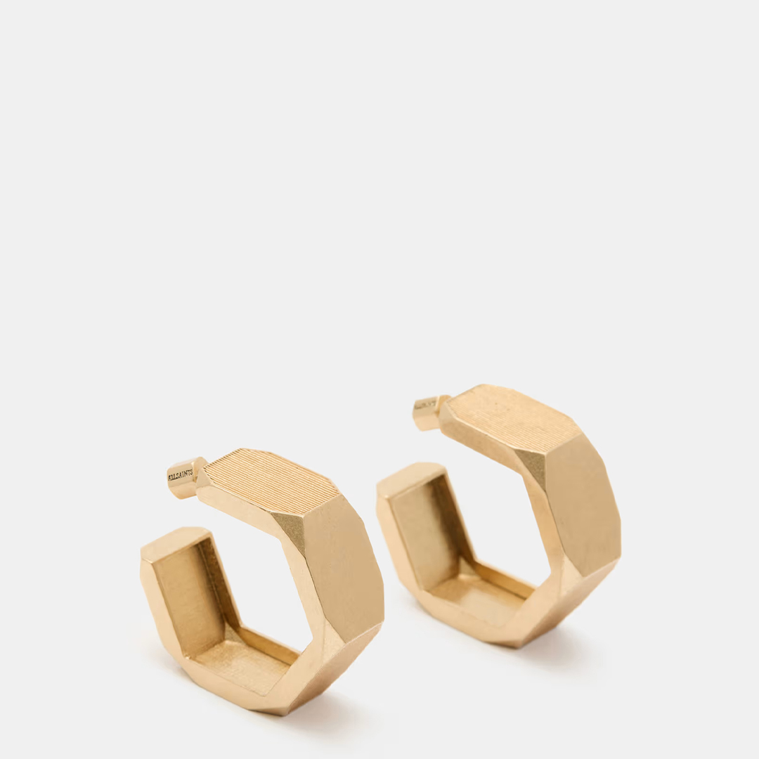 All Saints Women's  Brass Alex Hex Hoops , BrandAlley