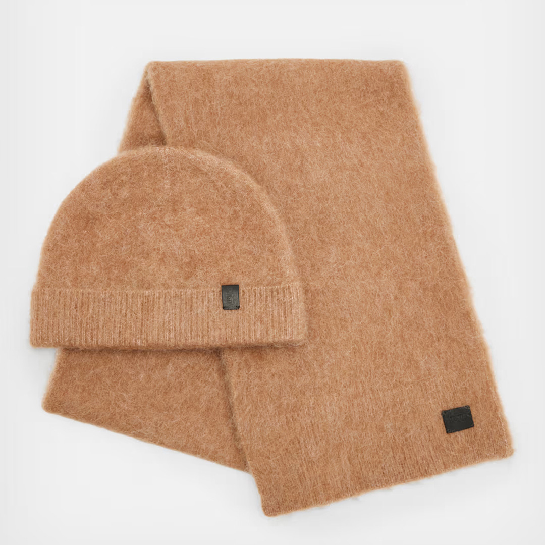 All Saints Women's   Brown Logan Brushed Hat & Scarf Set , BrandAlley