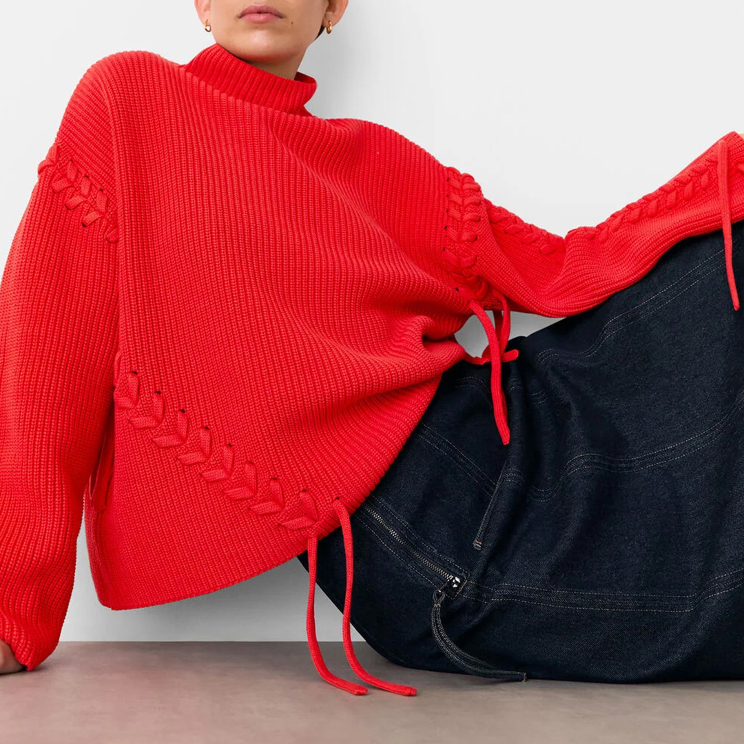 WHISTLES Women's  Red Lacing Detail Rib Jumper in Size XL, BrandAlley