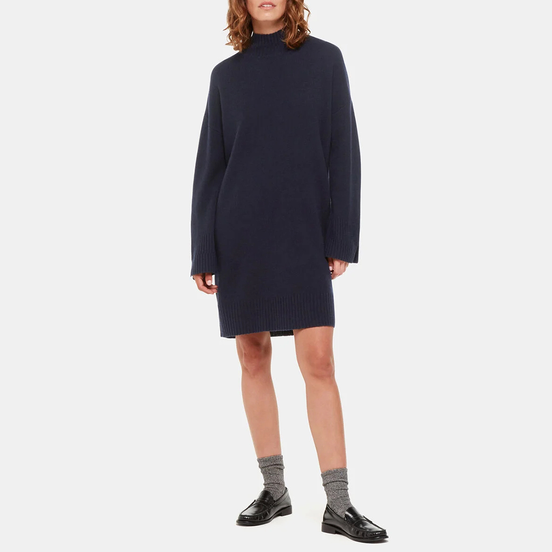 WHISTLES Women's  Navy Petite Amelia Wool Knitted Dress in Size L, BrandAlley