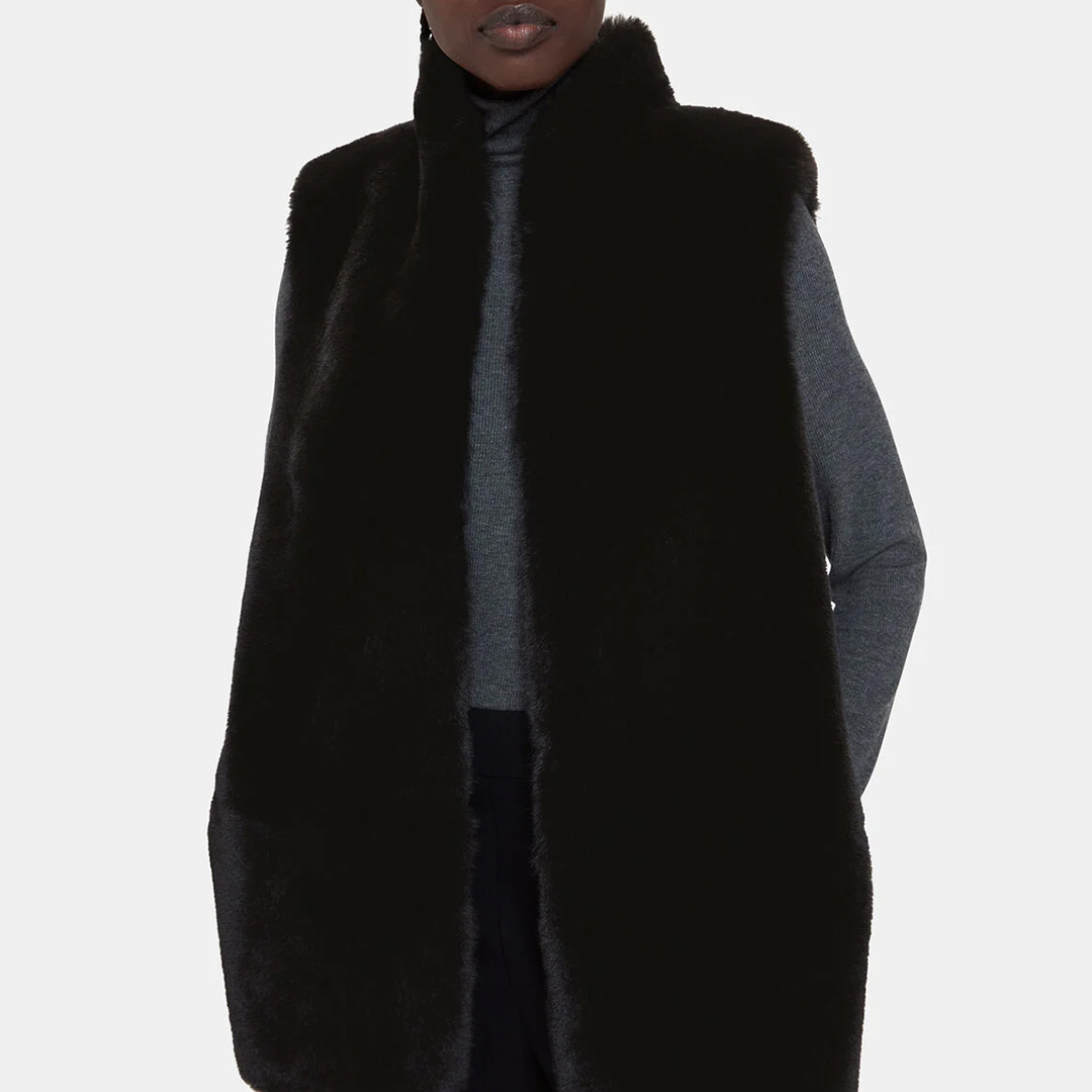 WHISTLES Women's  Black Petite Faux Fur Gilet in Size L, BrandAlley