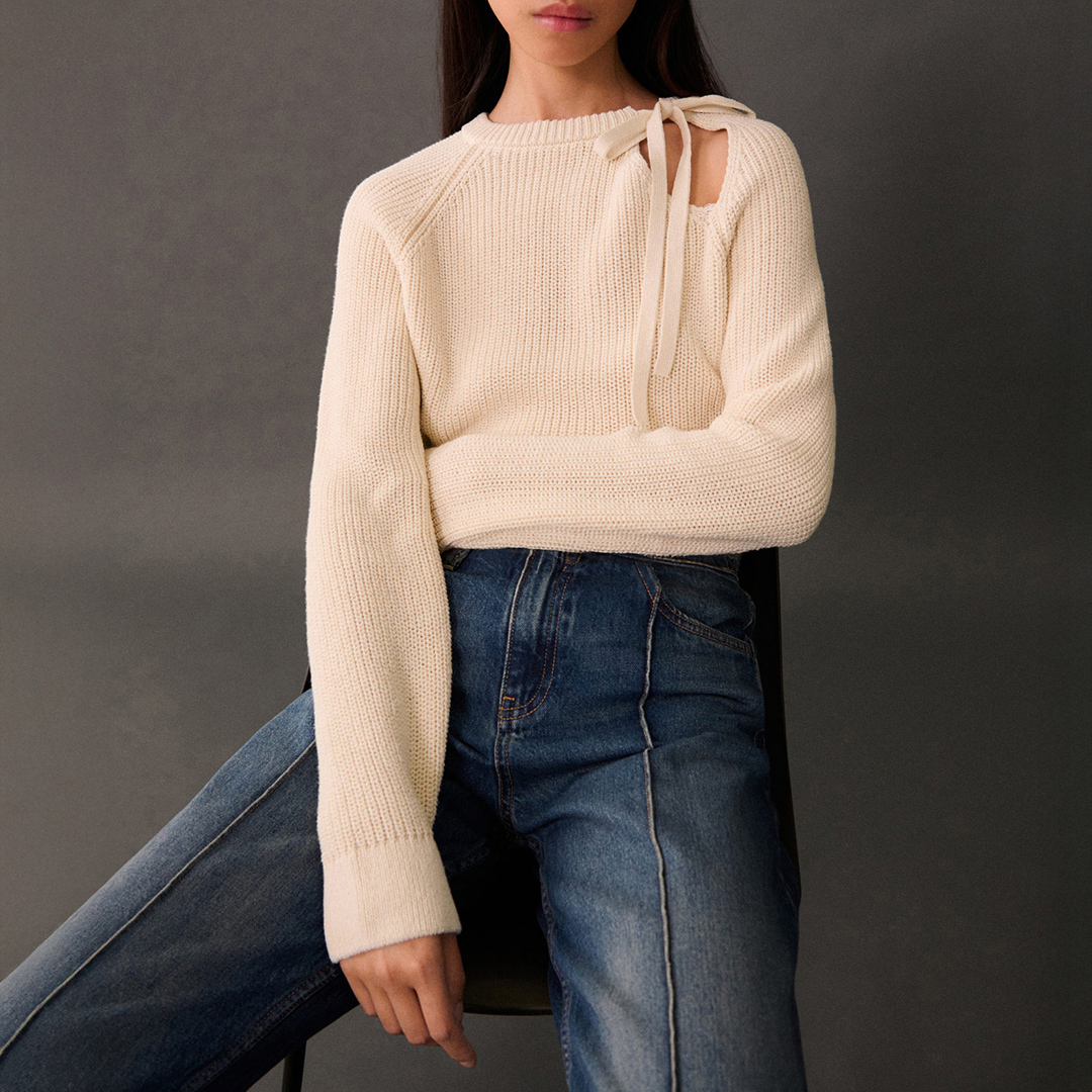 Mango Women's  Ecru Cut Out Knitted Jumper in Size XL, BrandAlley