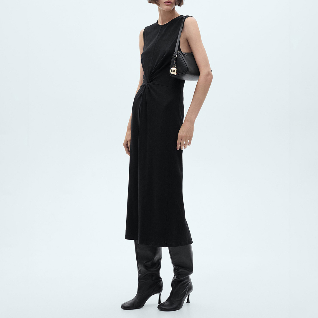 Mango Women's   Black Midi Dress With Draped Detail in Size XS, BrandAlley