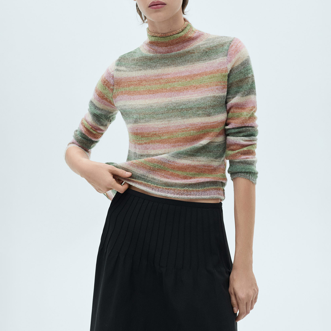 Mango Women's   Pink Stand Collar Striped Jumper in Size XS, BrandAlley