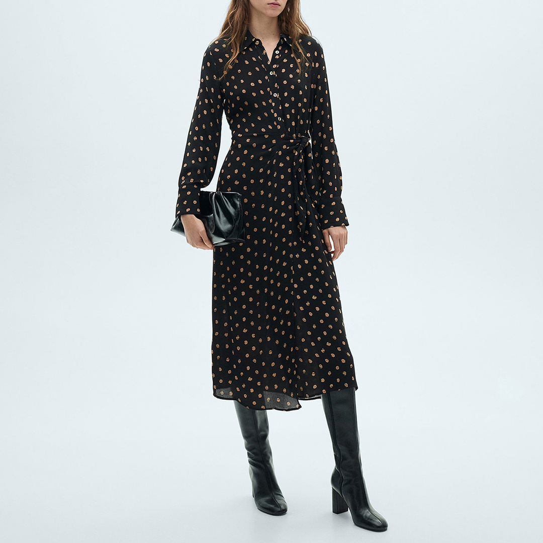 Mango Women's   Black Polka Dot-Shirt Dress With Knot Detail in Size XS, BrandAlley