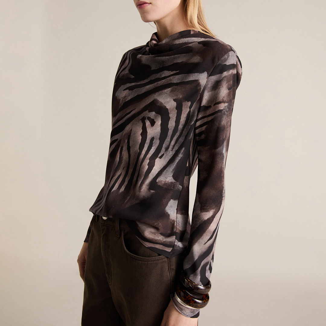 Mango Women's  Brown Zebra Satin Blouse in Size M, BrandAlley