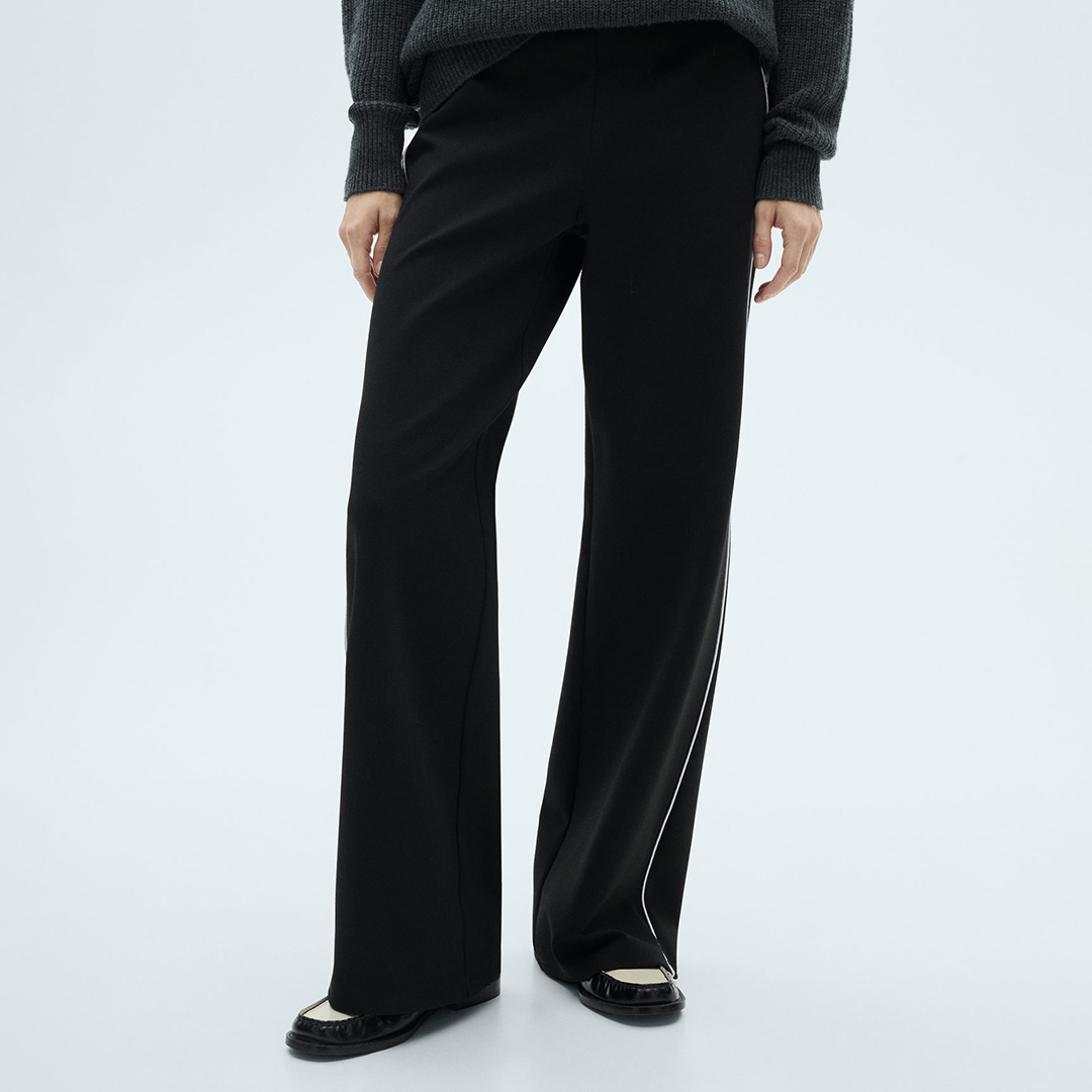 Mango Women's   Black Knitted Trousers With Contrasting Stripes in Size M, BrandAlley