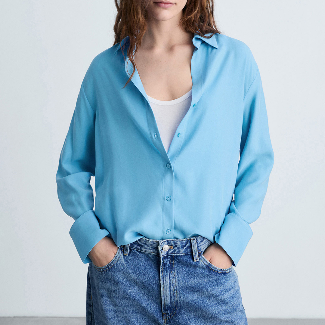 Mango Women's  Blue Lyocell Fluid Shirt in Size L, BrandAlley