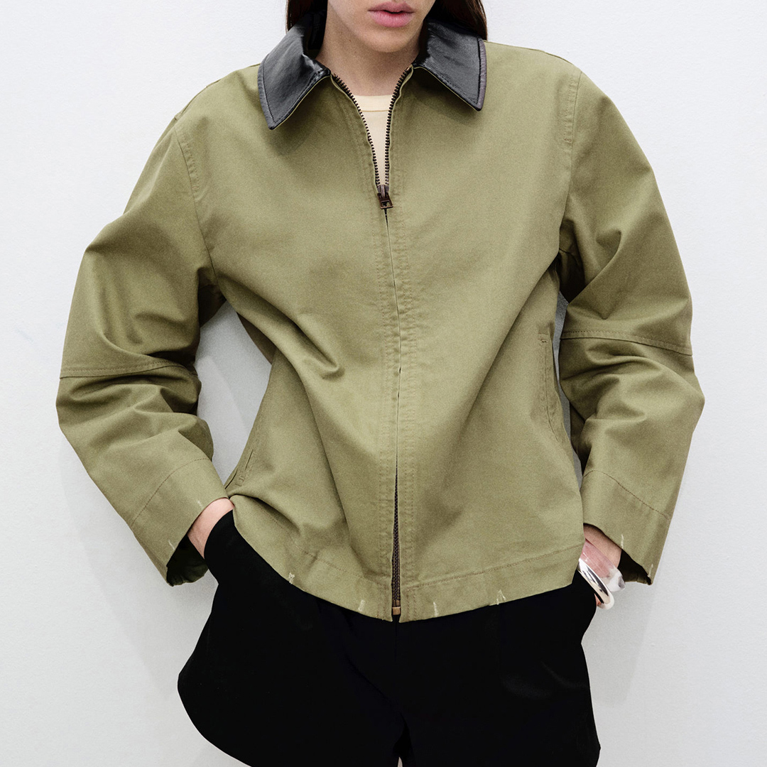 Mango Women's  Khaki Cotton Boxy Zip Up Jacket in Size M, BrandAlley