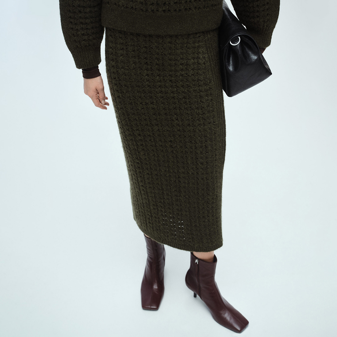 Mango Women's  Khaki Openwork Knitted Skirt in Size S, BrandAlley