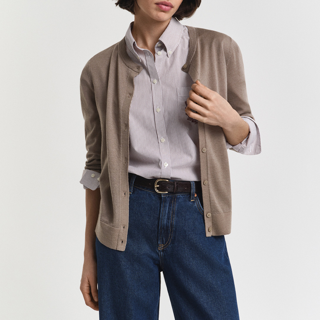 Gant Women's  Sand Extrafine Merino Wool Cardigan in Size XXL, BrandAlley