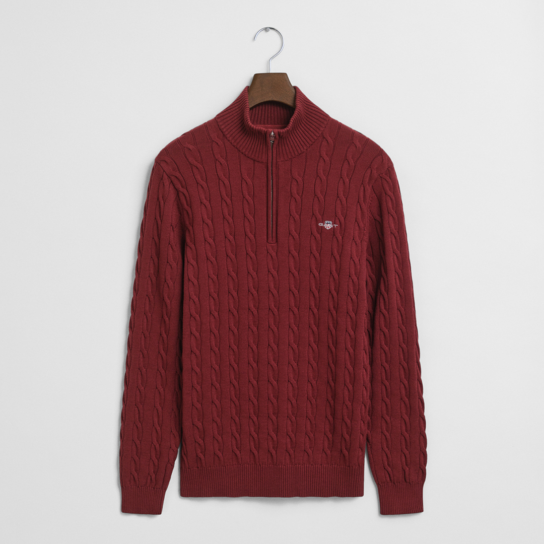 Gant Men's  Red Cotton Cable Knit Half Zip Jumper in Size M, BrandAlley