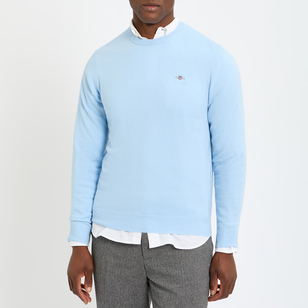 Gant Men's  Light Blue Classic Crew Neck Jumper in Size XXXL, BrandAlley