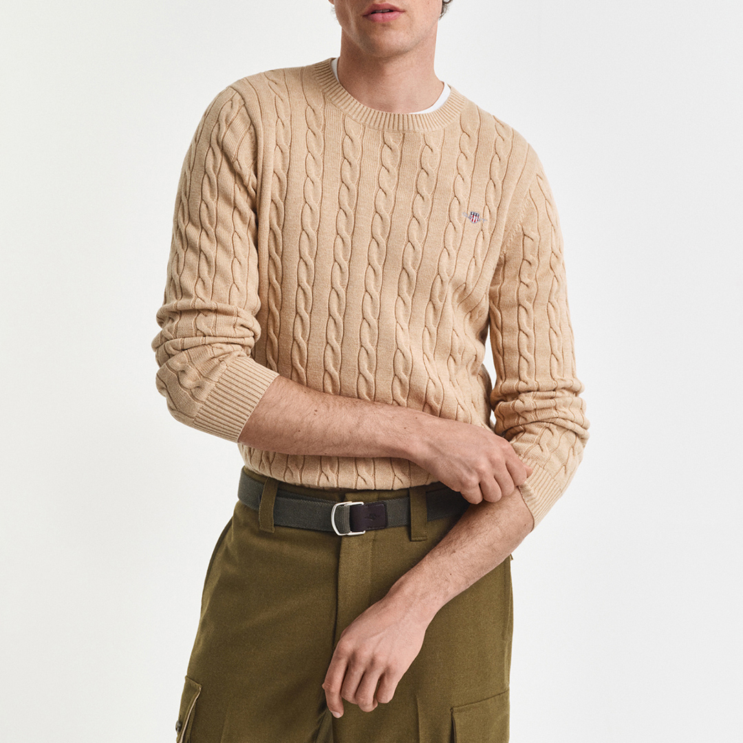 Gant Men's  Camel Cotton Cableknit Jumper in Size S, BrandAlley