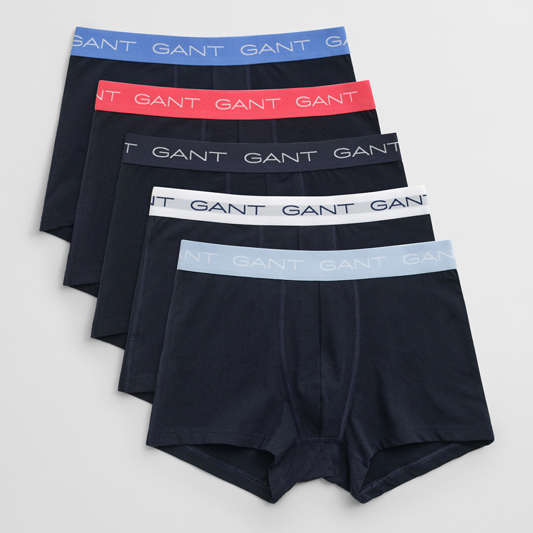 Gant Men's   Blue Black 5 Pack Trunks in Size XXXL, BrandAlley