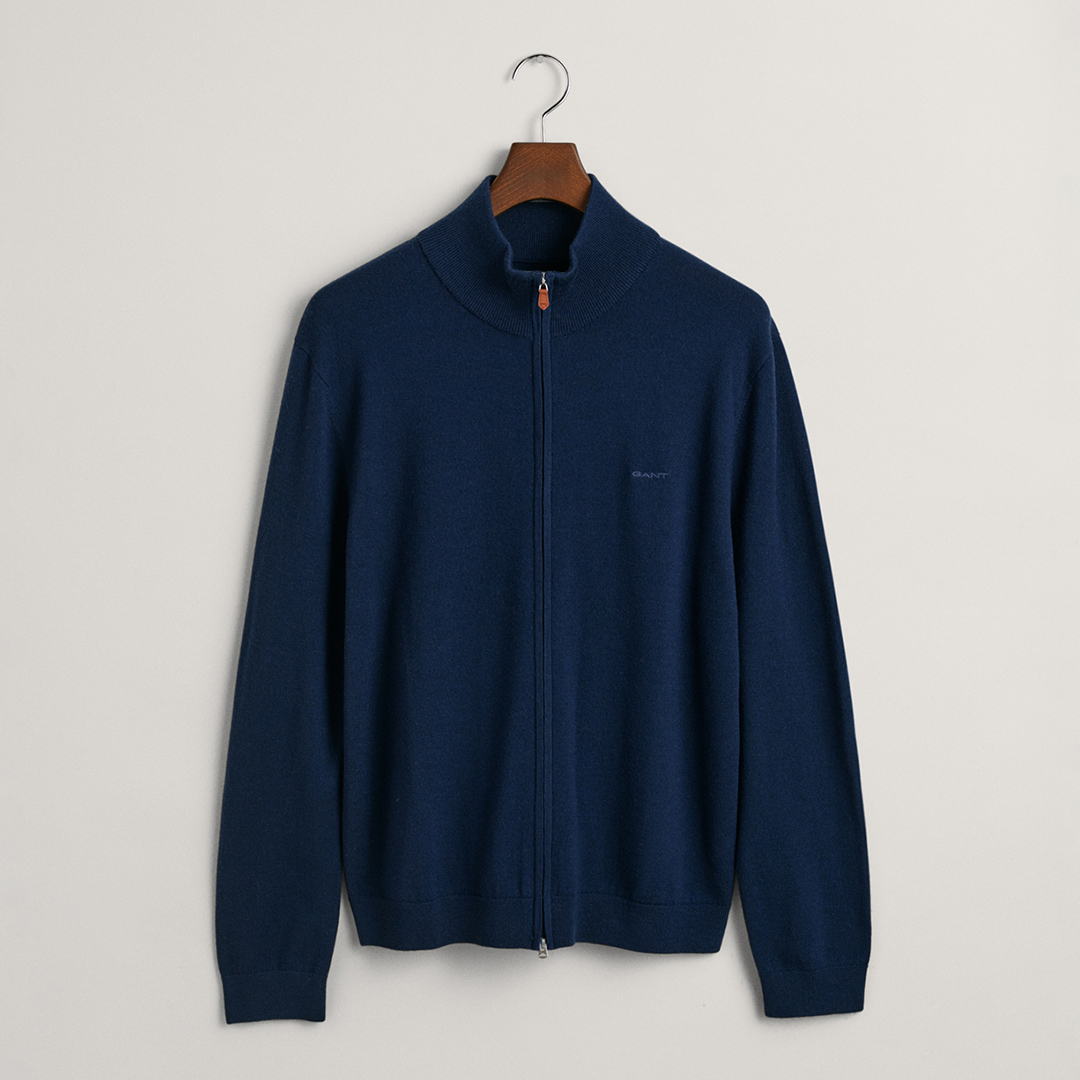 Gant Men's  Blue Extrafine Merino Wool Zip Jumper in Size XL, BrandAlley