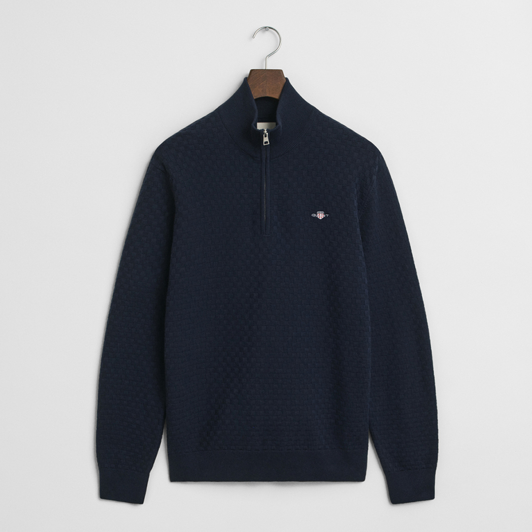 Gant Men's  Navy Micro Textured Half Zip Jumper in Size XXL, BrandAlley