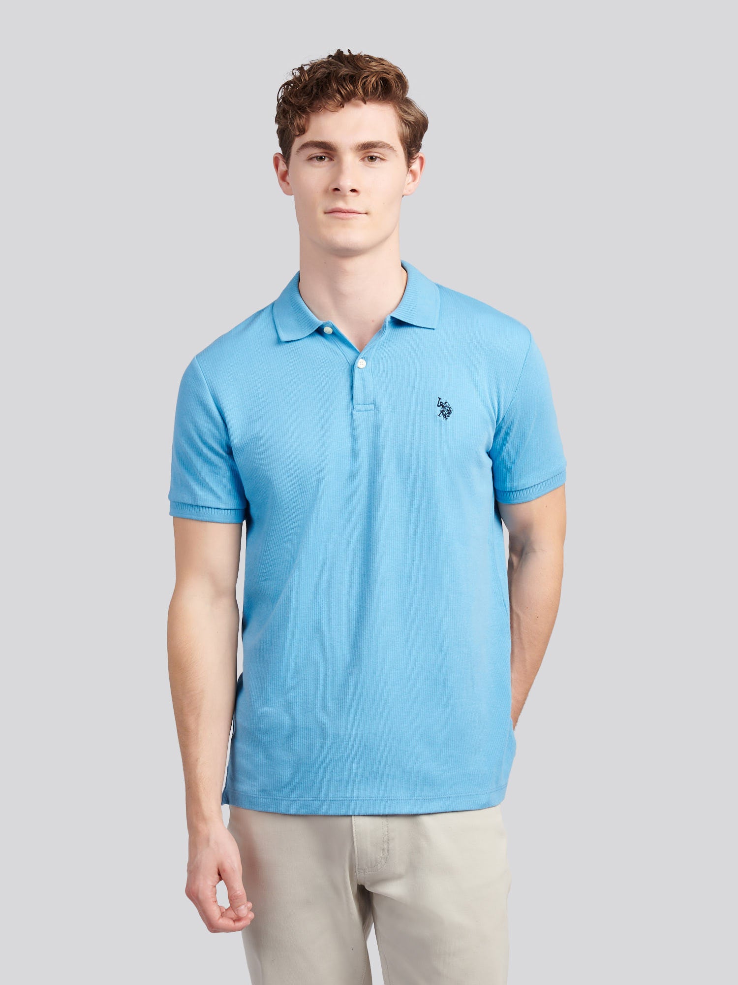 U.S. Polo Assn. Men's U.s. Polo Assn.  Blue Vertical Texture Polo Shirt in Size S, BrandAlley