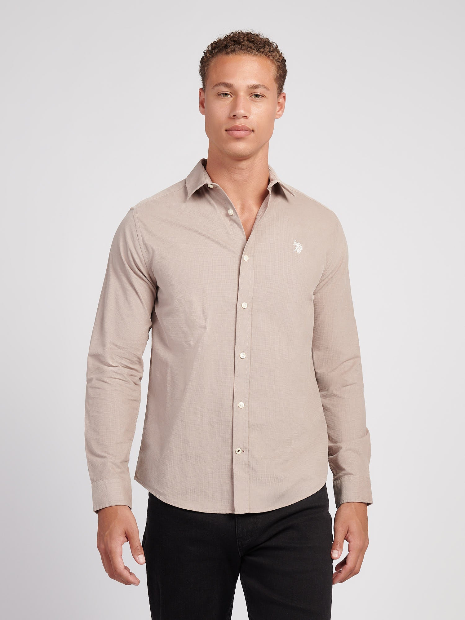 U.S. Polo Assn. Men's U.s. Polo Assn.  Beige Textured Corduroy Shirt in Size S, BrandAlley