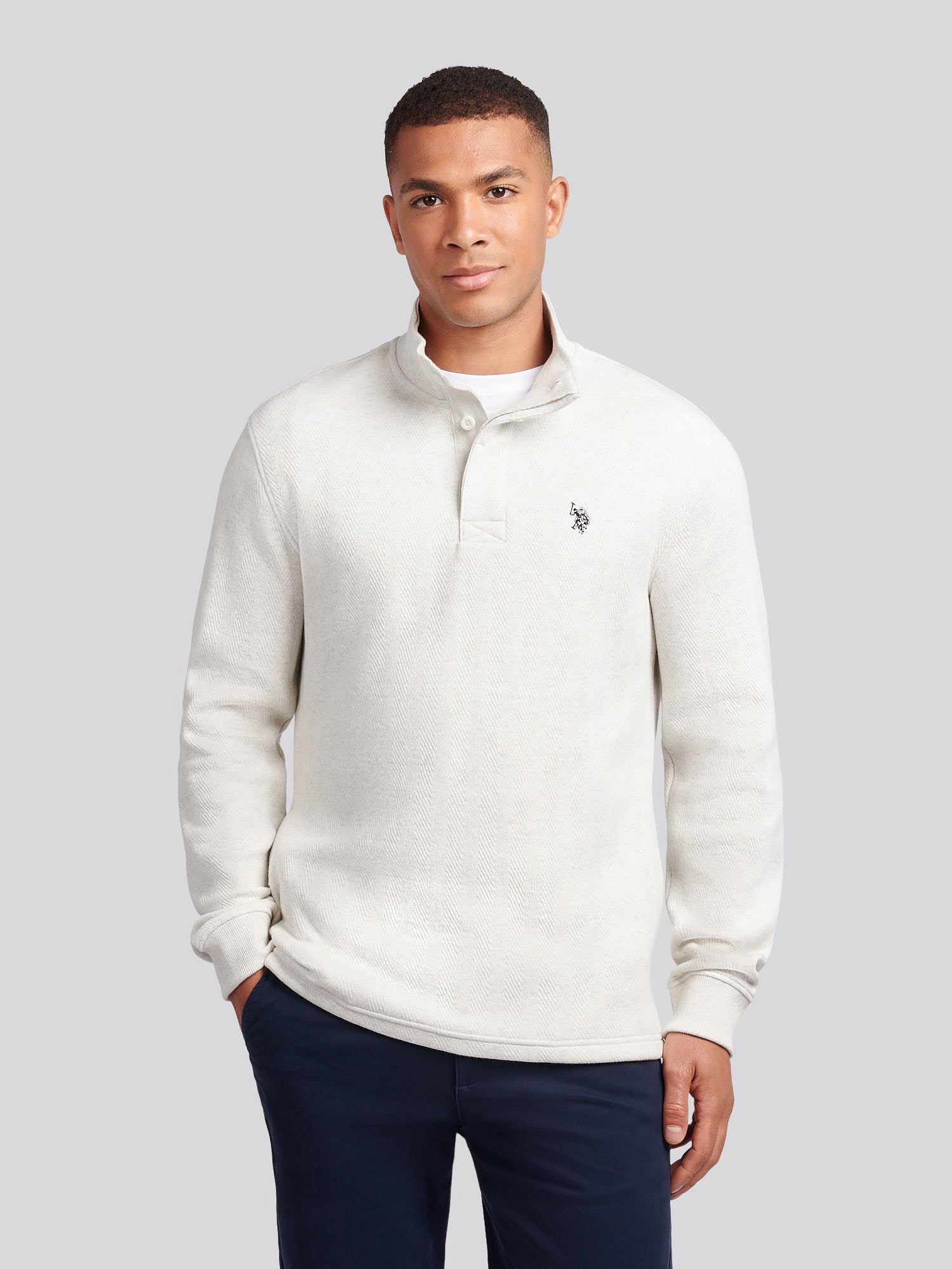 U.S. Polo Assn. Men's U.s. Polo Assn.  Grey Herringbone Funnel Neck Jumper in Size XXL, BrandAlley