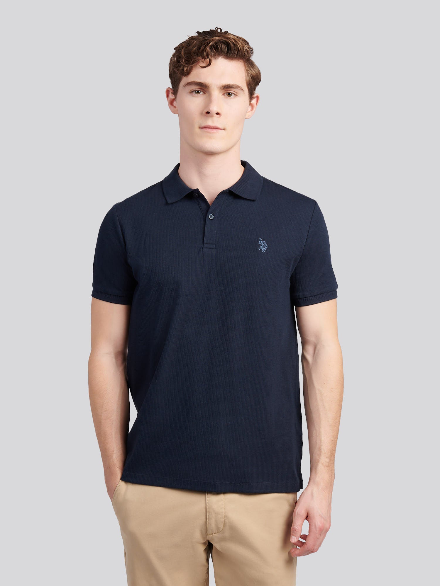 U.S. Polo Assn. Men's U.s. Polo Assn.   Navy Vertical Texture Polo Shirt in Size XL, BrandAlley