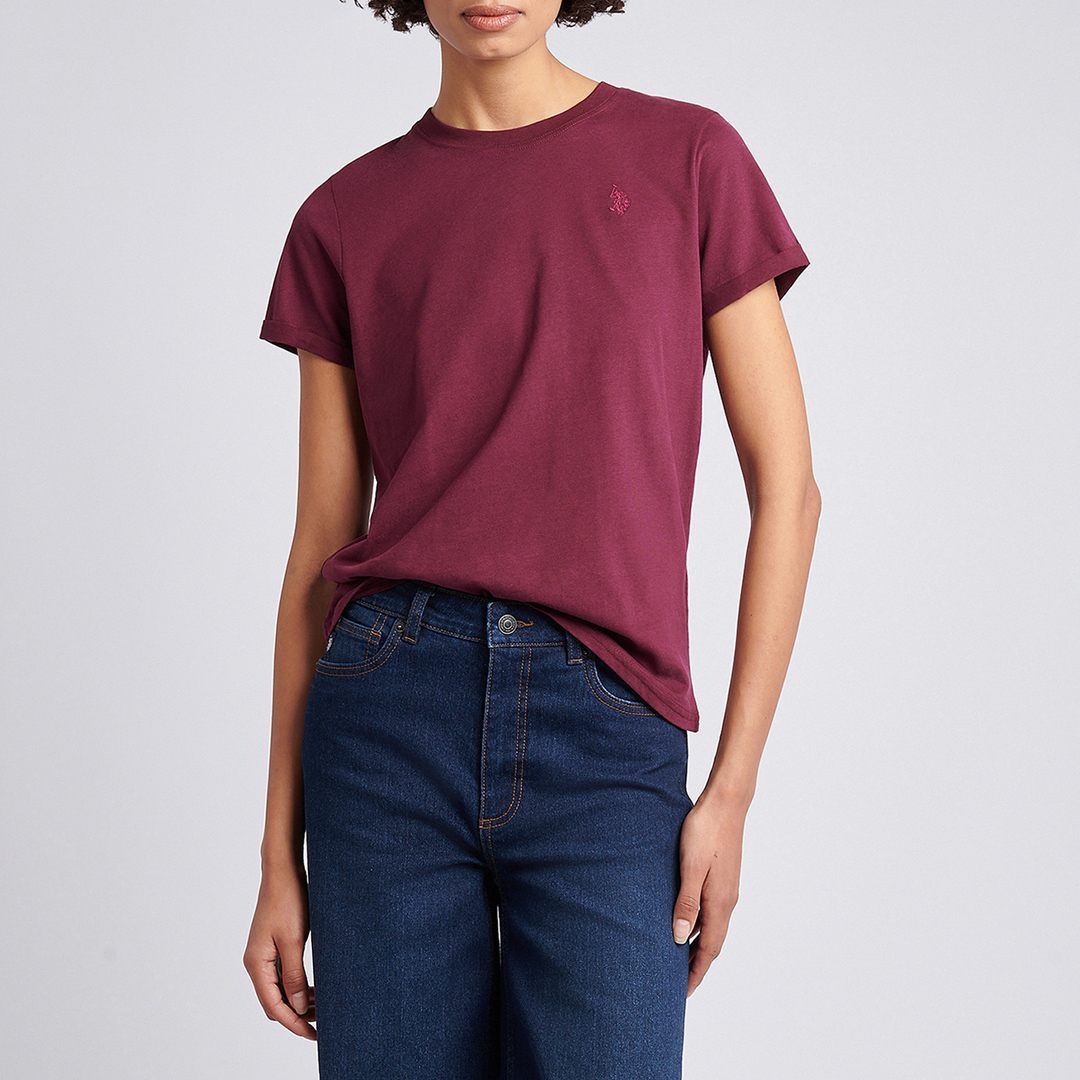 U.S. Polo Assn. Women's U.s. Polo Assn.  Red Burgundy Crew Neck T-Shirt in Size L, BrandAlley