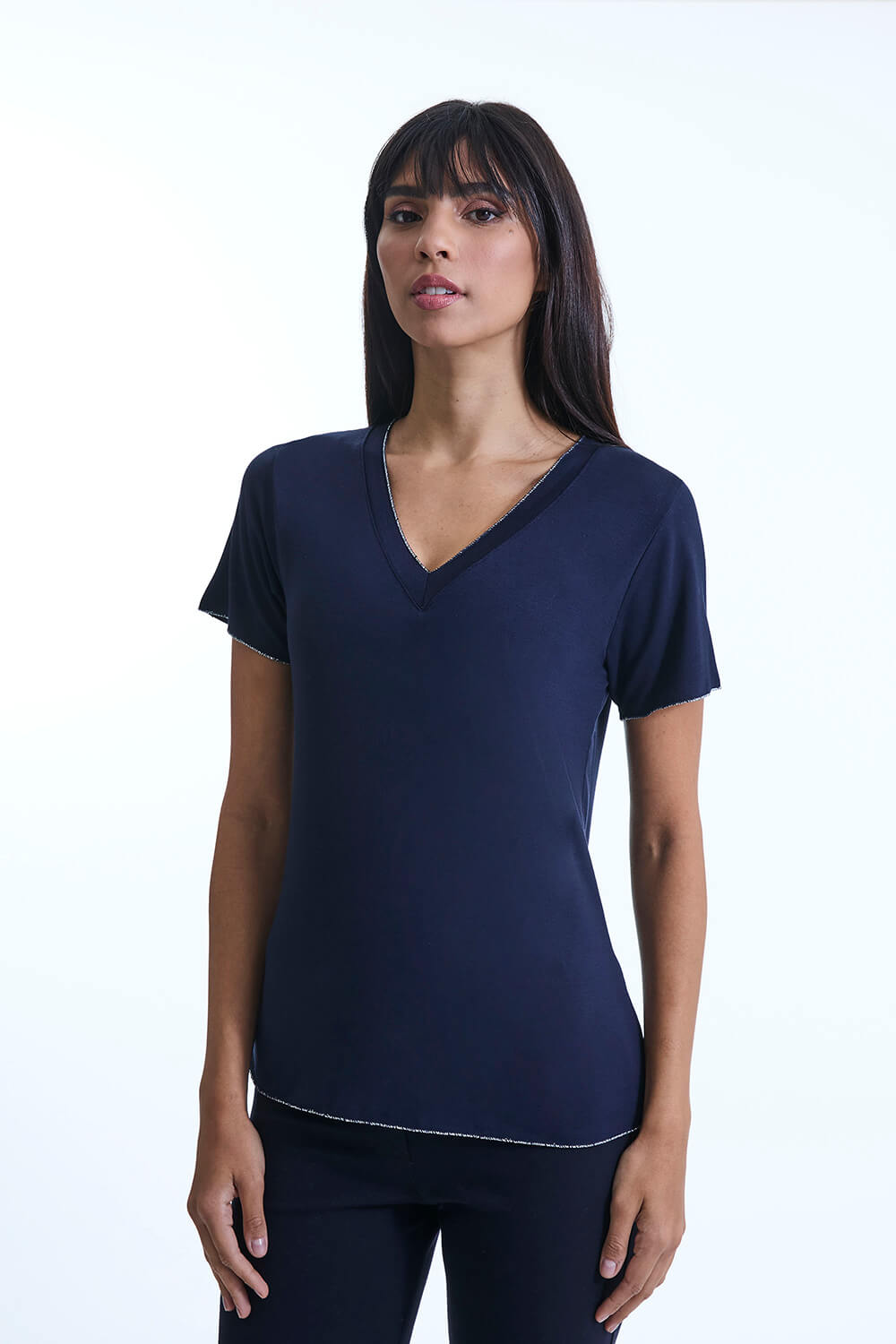 James Lakeland Women's  V-neck Navy T-shirt in Size 8, BrandAlley