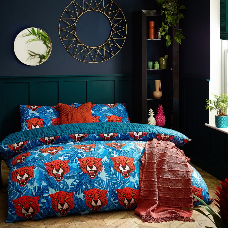 furn.  furn. Furn Untamed Cheetah Botanical Blue Duvet Set in Size Kingsize, BrandAlley