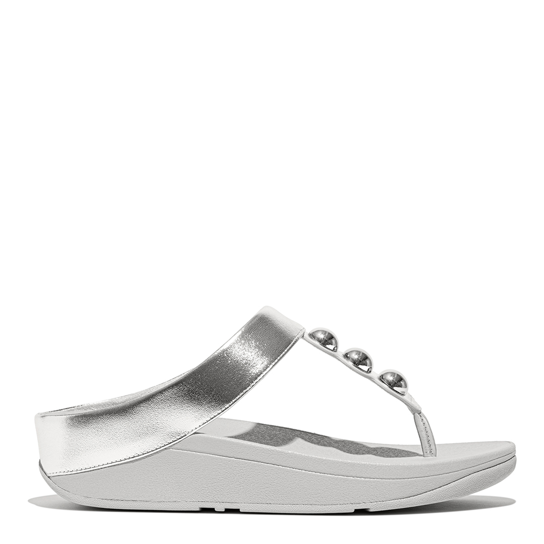 Image of FitFlop | Fino Mirror-Dome Metallic-Leather Toe-Post Sandals