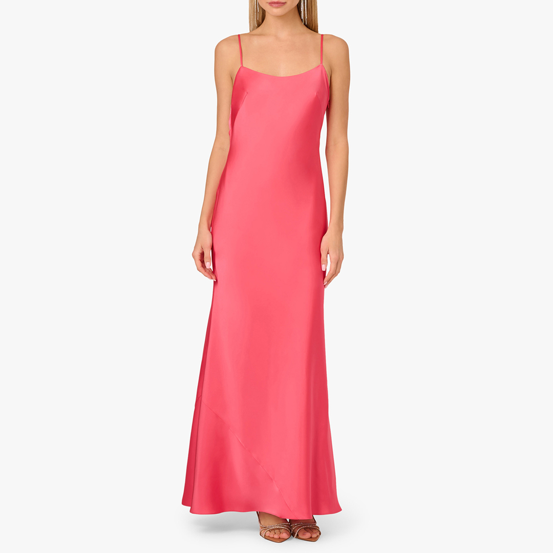 Adrianna Papell Pink Satin Drape Back Maxi Dress Review – Size 10 Elegance Unveiled
