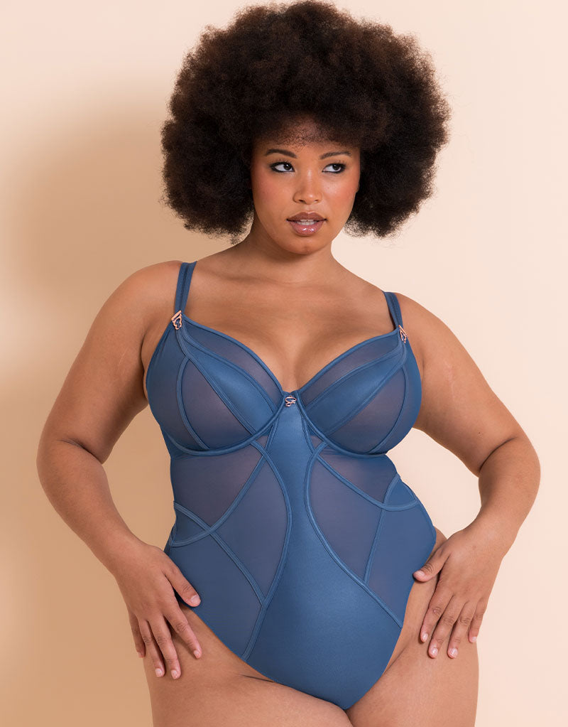 Scantilly Women's  Suspense Plunge Bodysuit French Blue in Size 32F, BrandAlley