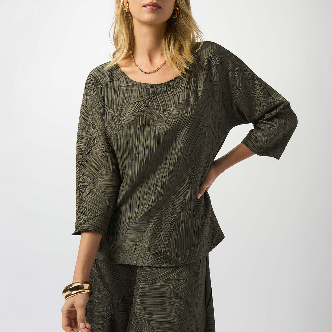 Joseph Ribkoff Women's   Green Khaki Pattern Round Neck Blouse in Size 12, BrandAlley