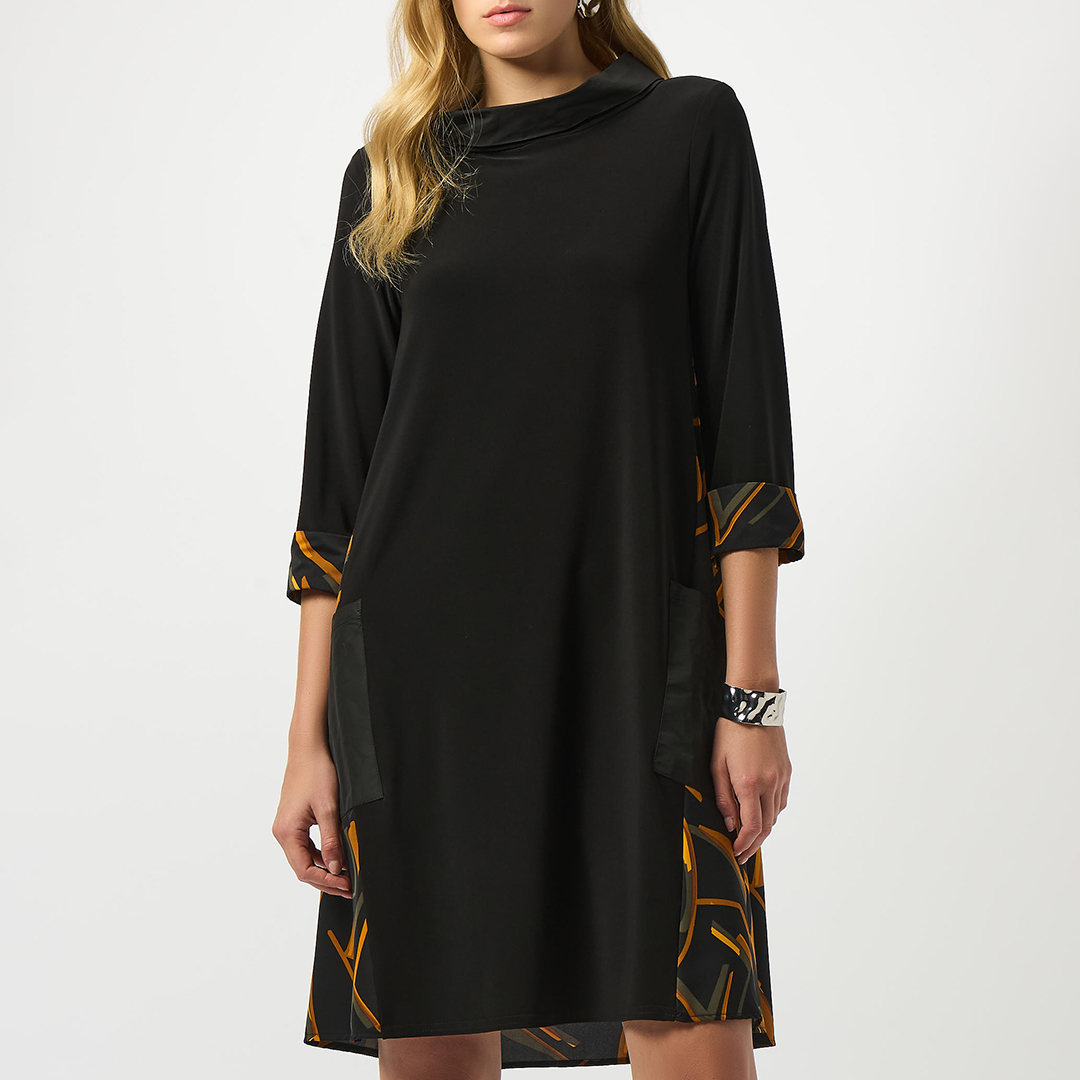 Joseph Ribkoff Black Geometric Print A-Line Mini Dress - Size 14
