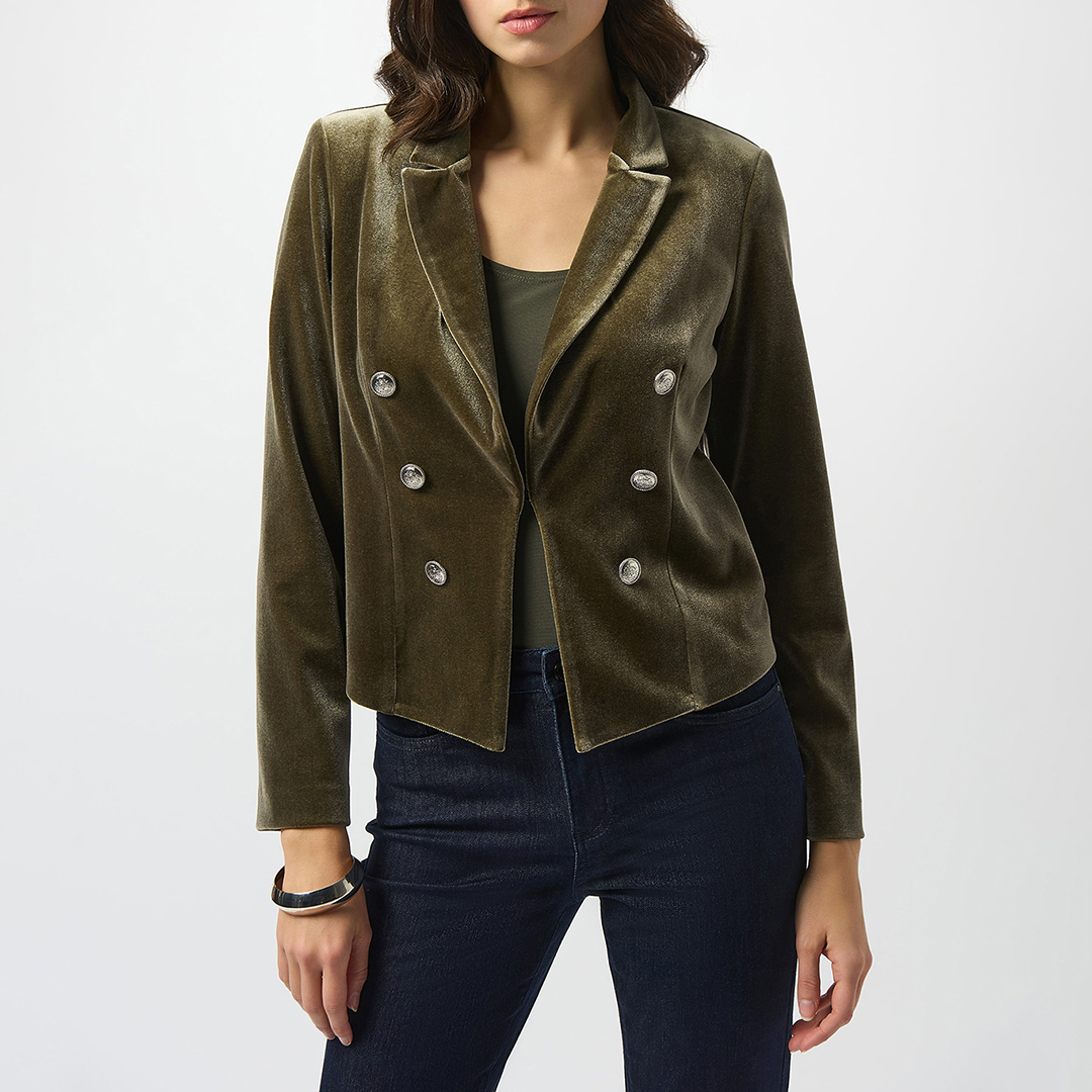 Joseph Ribkoff Women's   Green Khaki Velvet Fitted Blazer in Size 10, BrandAlley