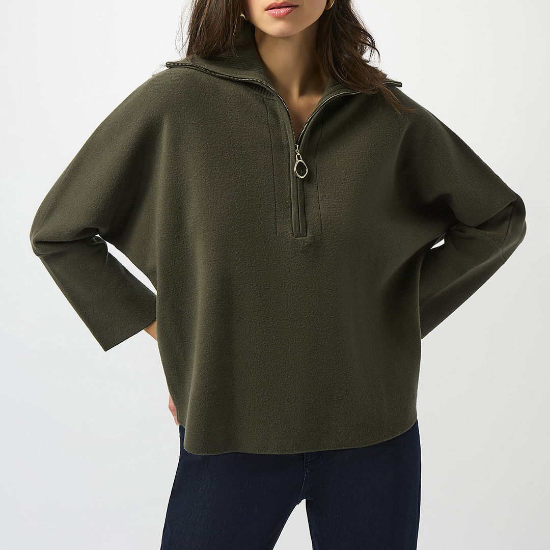 Joseph Ribkoff Women's  Khaki Boxy Zipped Collar Jumper in Size XL, BrandAlley