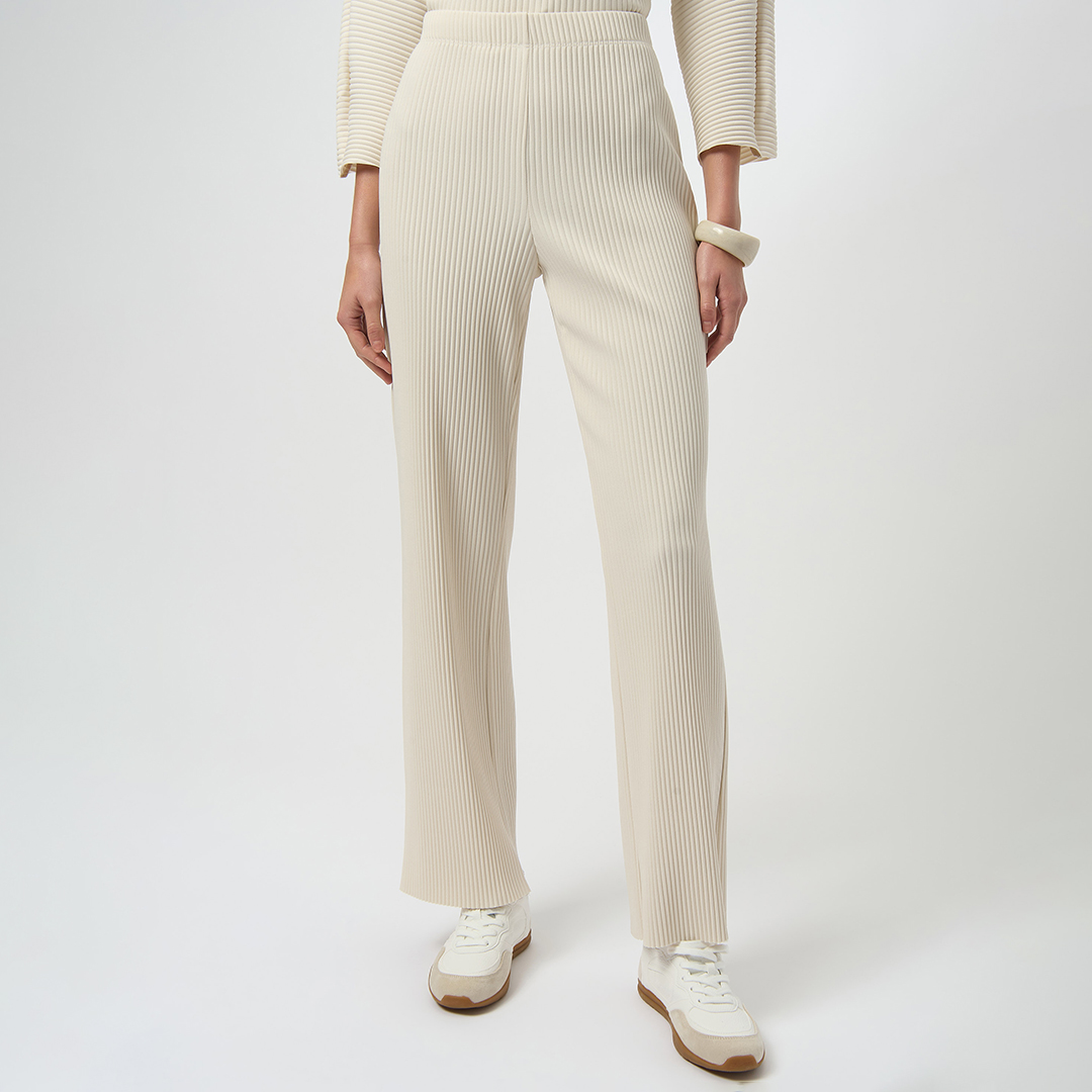 Joseph Ribkoff Sand Ribbed Wide Leg Trousers - Size 10