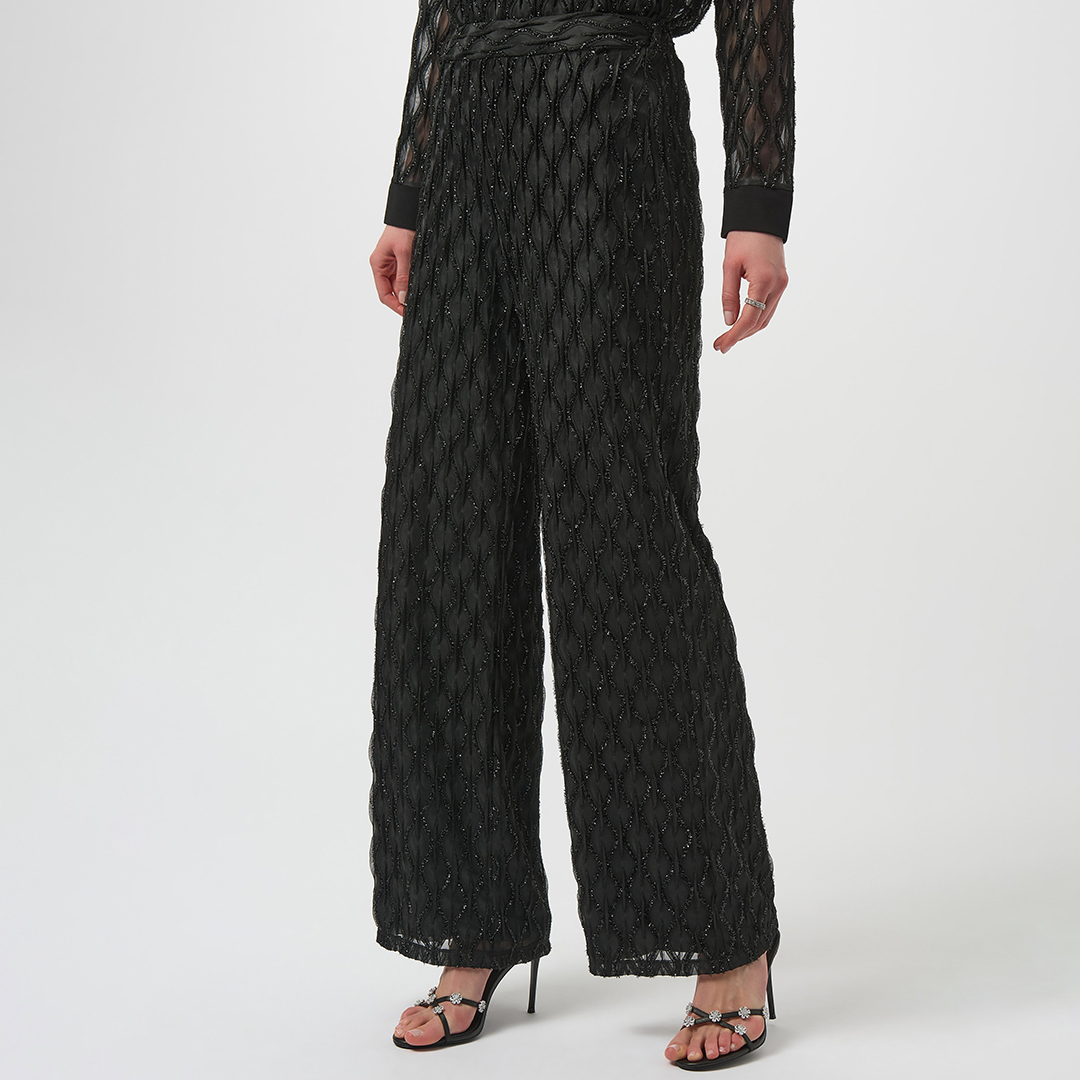 Joseph Ribkoff Black Wide Leg Sparkle Trousers - Size 6