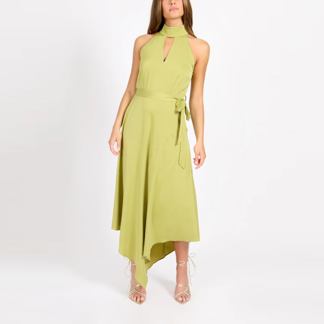Little Mistress Women's  Olive Satin Midaxi Dress in Size 10, BrandAlley