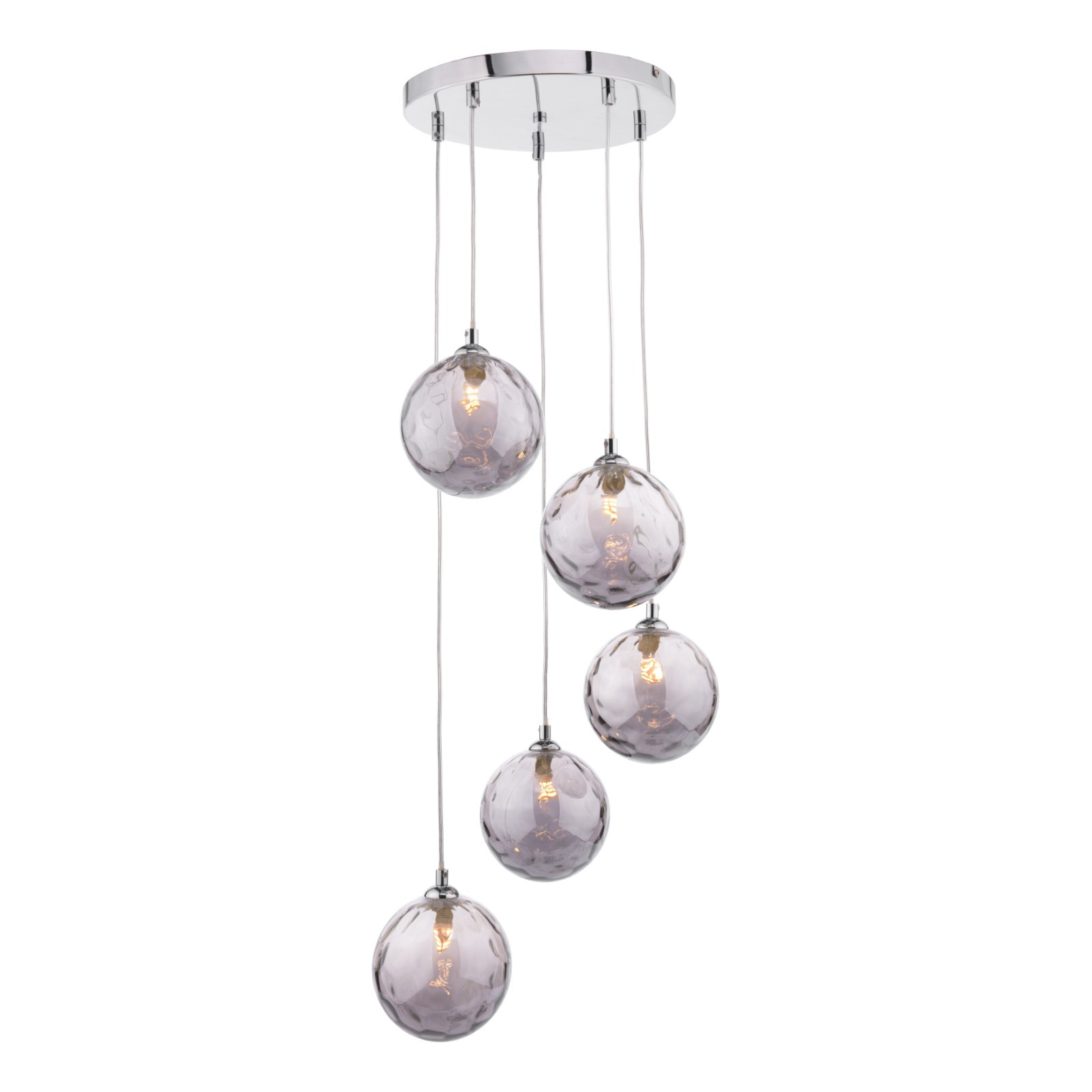 The Lighting Studio   Federico 5 Light Cluster Pendant Polished Chrome With Smoked Dimpled Glass in Size 5, BrandAlley