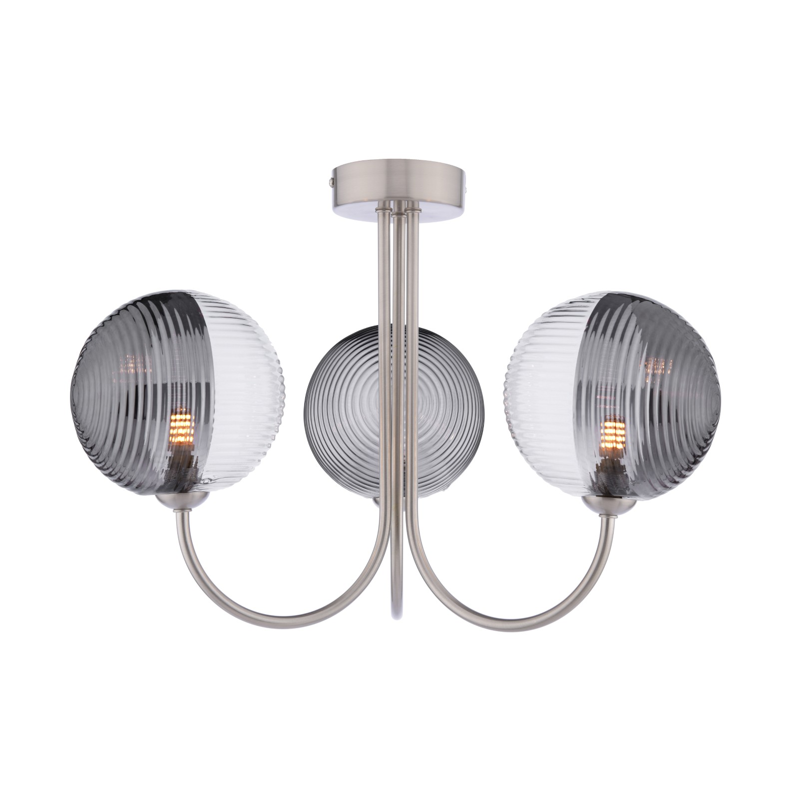 The Lighting Studio   Jared 3 Light Semi-Flush Satin Nickel With Smoked/Clear Ribbed Glass in Size 3, BrandAlley