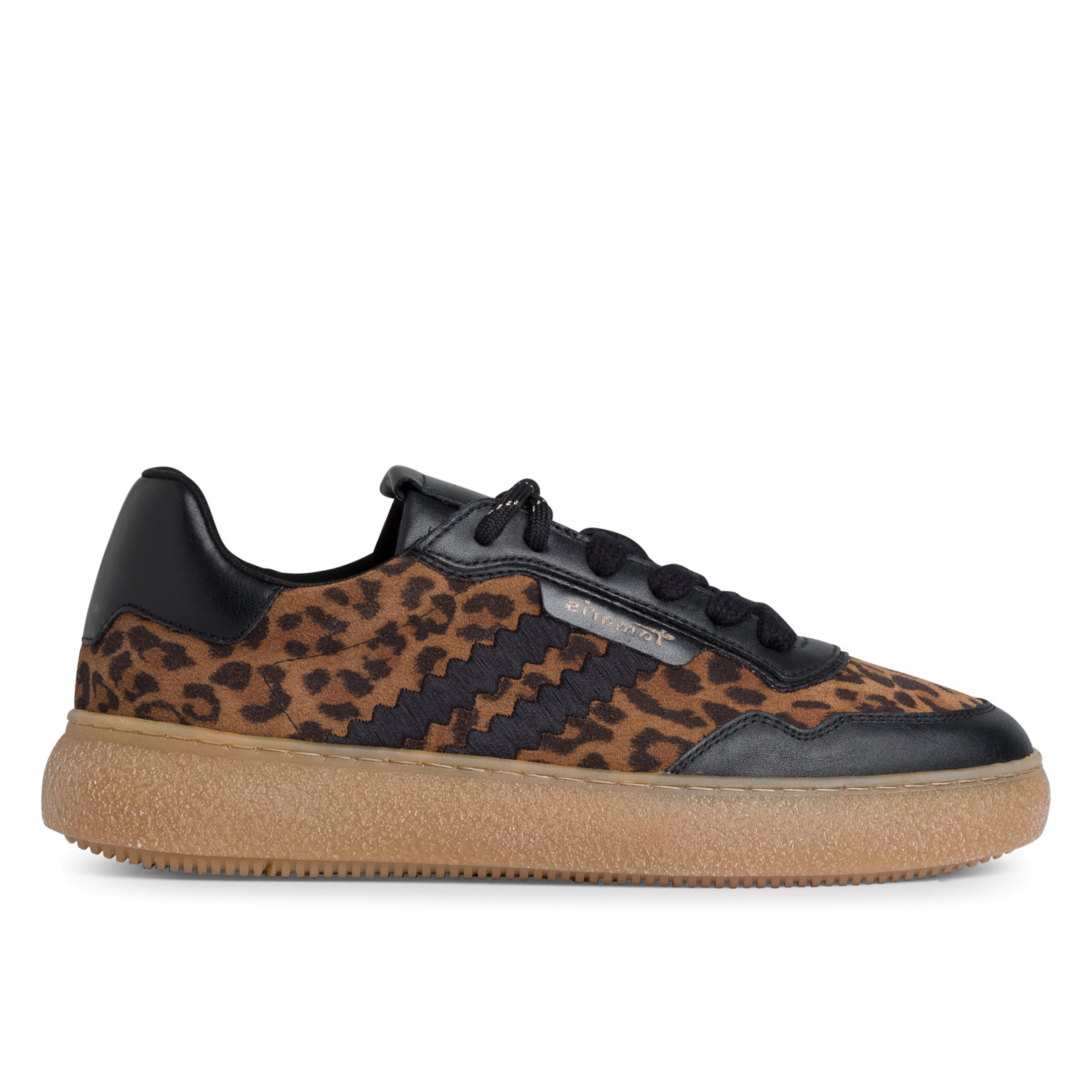 Tamaris Women's   Leopard Black Leather Fashion Stripe Lace Up Sneakers in Size 37, BrandAlley