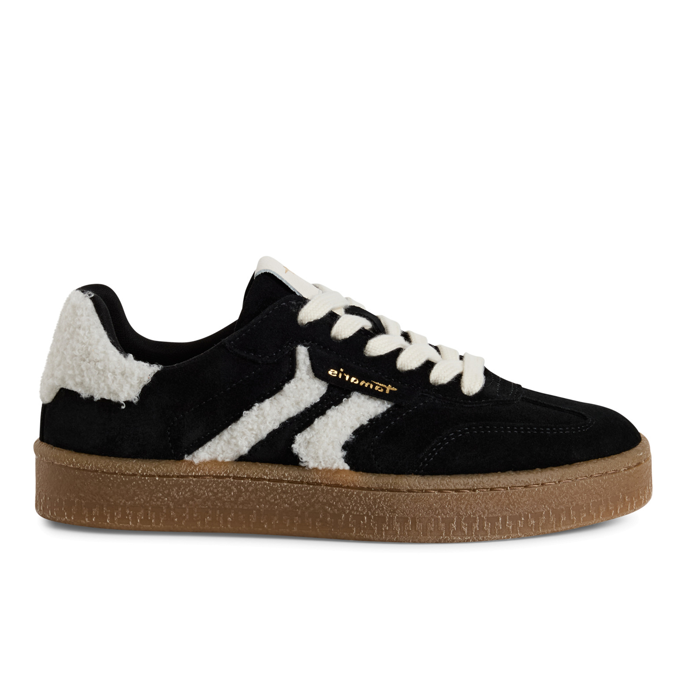 Tamaris Women's   Black White Fur Suede Leather Fashion Lace Up Sneakers in Size 36, BrandAlley
