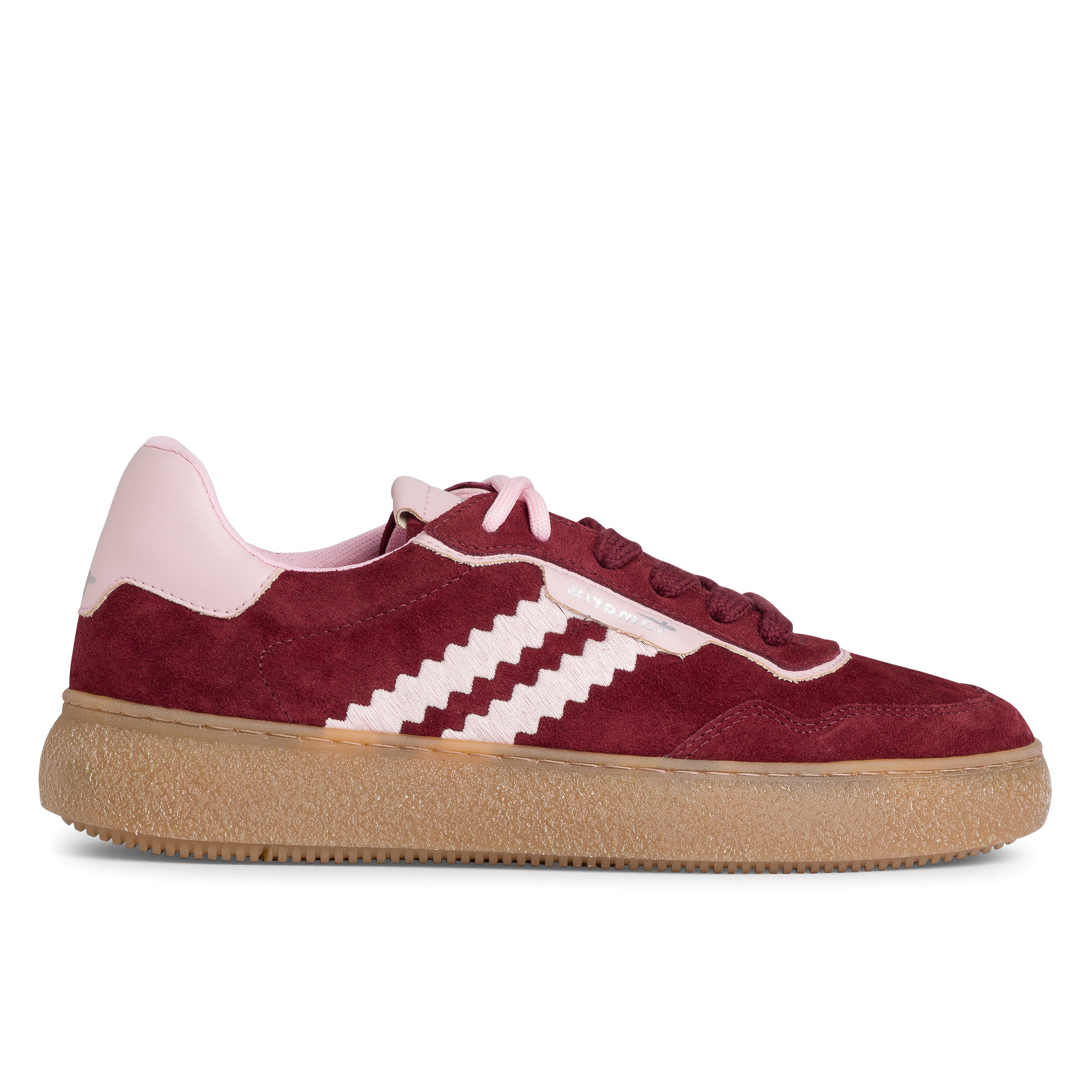 Tamaris Women's   Red Merlot Burgundy Leather Fashion Stripe Lace Up Sneakers in Size 37, BrandAlley