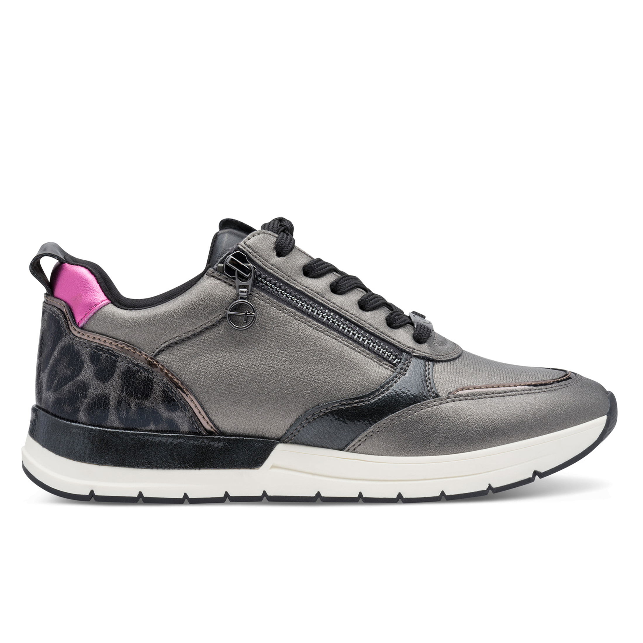 Tamaris Women's   Pewter Silver Pink Fashion Lace-up Zipped Sneakers Trainers in Size 40, BrandAlley